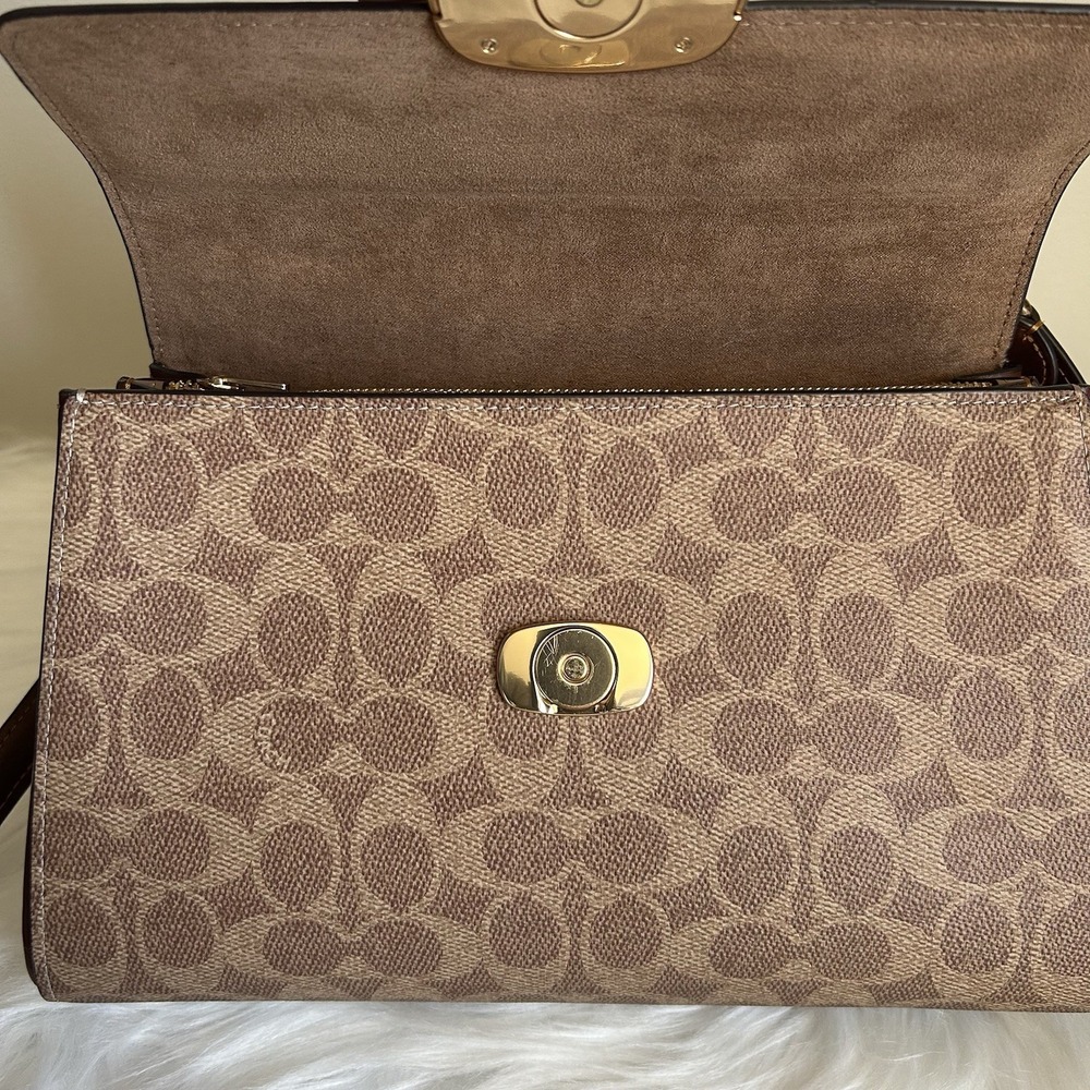 Coach Eliza Brown Signature Canvas Leather Shoulder Bag Excellent - Picture 5 of 11